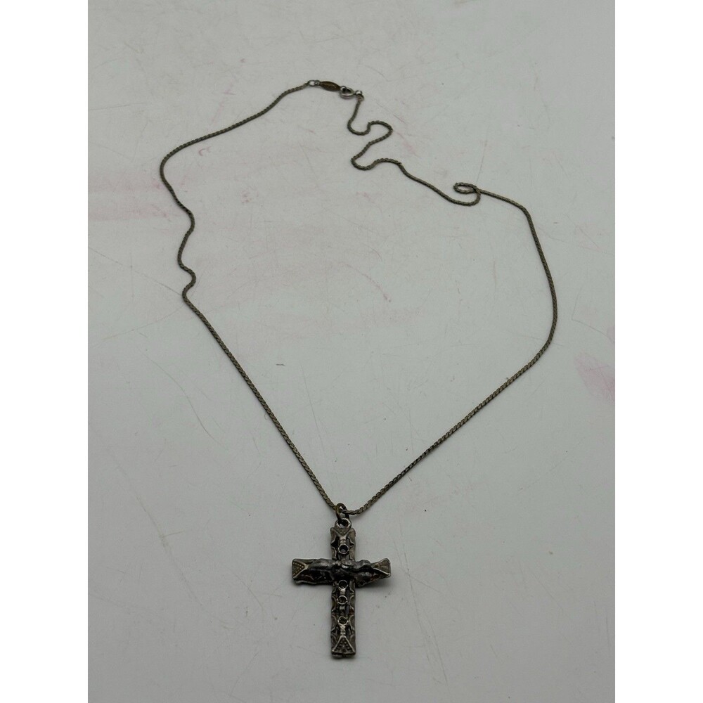 Handmade Artisan Cross Pendant Necklace on Signed Napier Chain Rustic OOAK